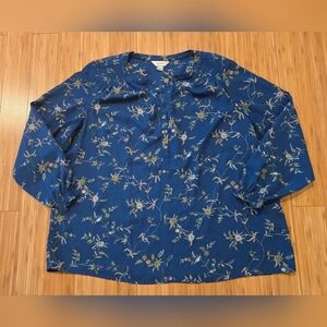 NWOT CJ Banks Floral Blue Long Sleeve Blouse